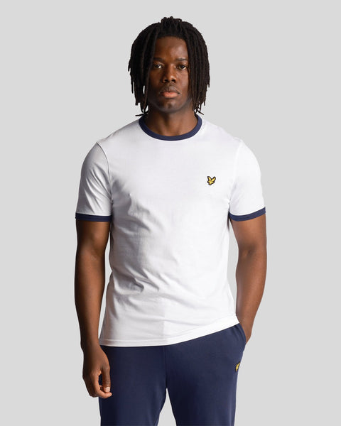 Lyle & Scott Men's Ringer T-Shirt in White/Navy