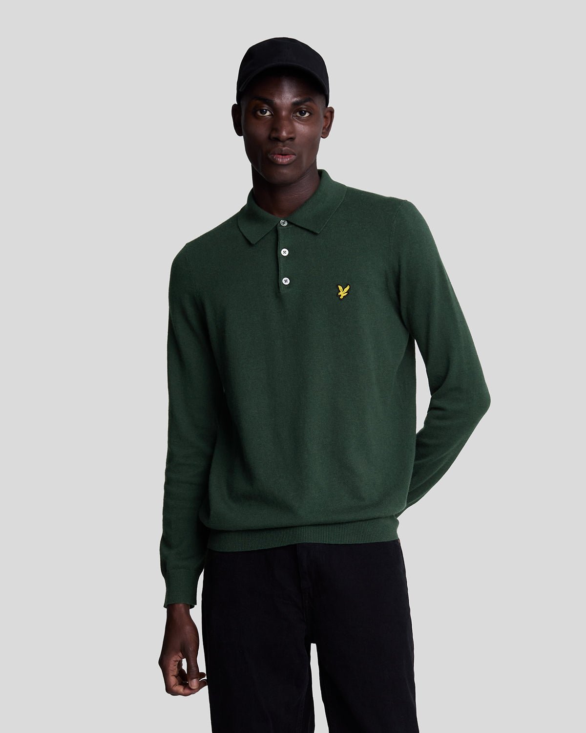 Lyle & Scott Men's Cotton Merino Long Sleeve Knitted Polo Shirt in Argyle  Teal